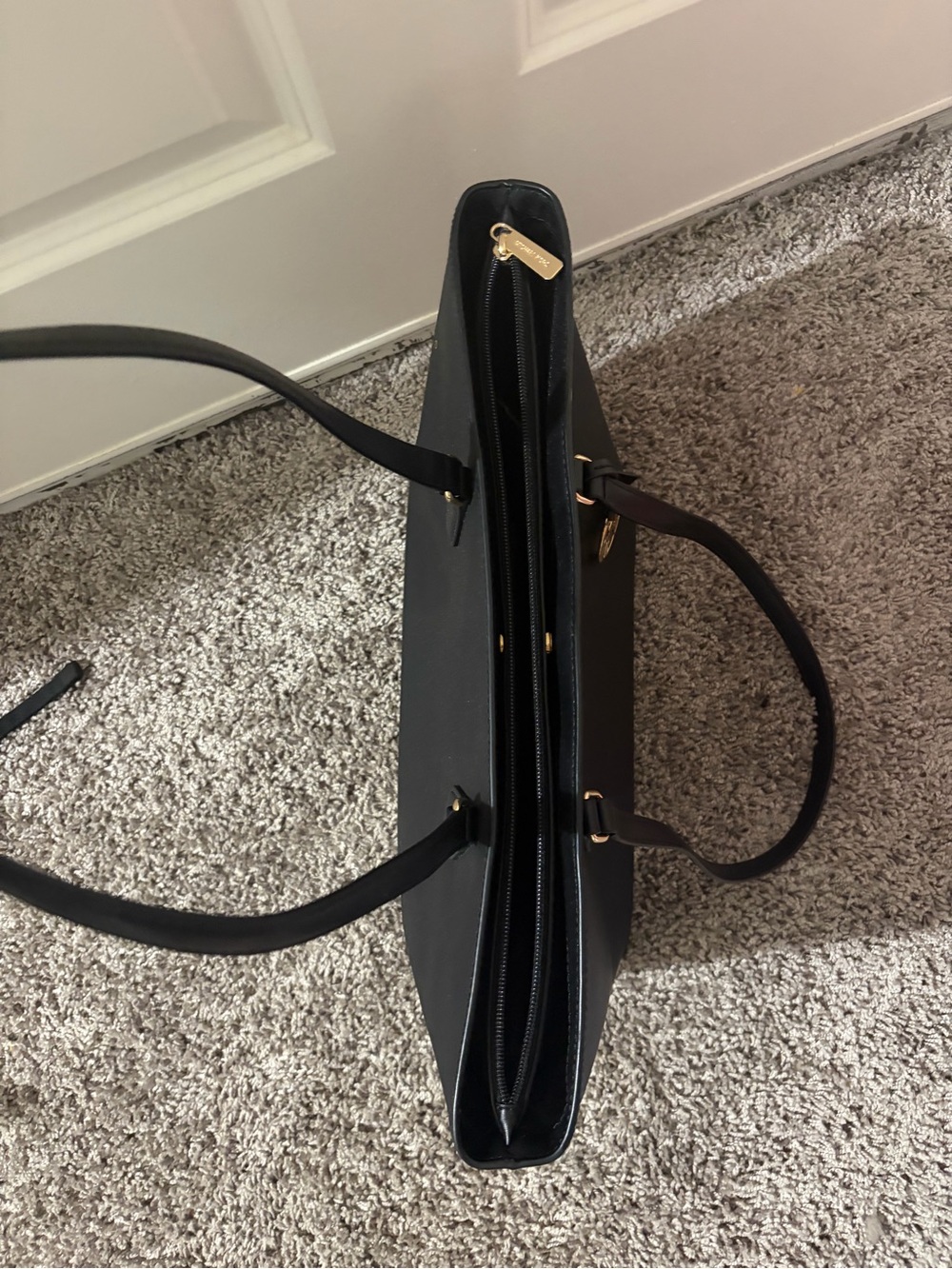 Michael Kors Black Saffiano Tote with Gold Logo Charm - Picture 2 of 3